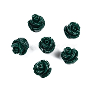 Synthetic Coral Carved Beads, Dyed, Flower, Half Drilled, Dark Green, 8x8mm, Hole: 1.4mm(CORA-C003-18D)