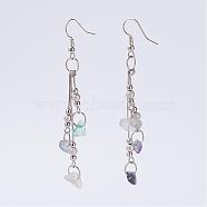 Natural Fluorite Beads Dangle Earrings, with Iron Findings and Brass Earring Hooks, Platinum, 78mm, Pin: 0.8mm(EJEW-JE02322-04)