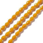 Faceted Glass Beads Strands, Teardrop, Orange, 12x8~9mm, Hole: 1.2mm, about 57pcs/strand, 23.74''(60.3cm)(GLAA-E037-02B)