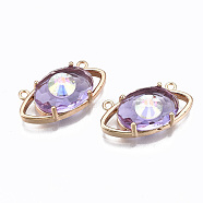 Glass Pendants Links, with Light Gold Tone Brass Findings, Eye, Lilac, 11x22x7mm, Hole: 1.2mm(GLAA-S193-036A-LG)
