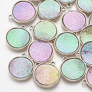 Alloy Pendants, with Imitation Leather, Wavy, Flat Round, Golden, Colorful, 21x18x2mm, Hole: 1.6mm(PALLOY-T050-02A)
