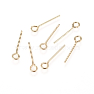 304 Stainless Steel Eye Pin, Real 18k Gold Plated, 30mm, Hole: 2mm, Pin: 0.7mm(STAS-D448-A-019G)