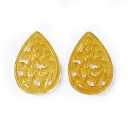 Carved Natural White Jade Pendants, Dyed, Teardrop, Goldenrod, 25x17x1~3mm, Hole: 1mm(X-G-L495-42B)
