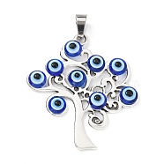 Tibetan Style Alloy Pendants, Tree of Life with Evil Eyes Charm, Antique Silver, Tree, 41x37x4.5mm, Hole: 6x4mm(PALLOY-JF02407-02)