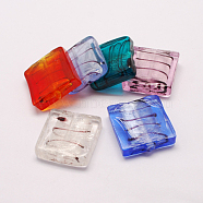 Handmade Silver Foil Lampwork Beads, Square, Mixed Color, 20x20x6mm, Hole: 1.5mm(X-FOIL-S002-M)