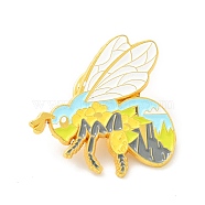 Bee with Mountain Enamel Pin, Alloy Badge for Backpack Clothes, Golden, Colorful, 30x30x1.5mm(JEWB-G014-B02)