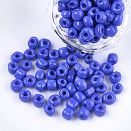 Baking Paint Glass Seed Beads, Round, Royal Blue, 5~6x3~5mm, Hole: 1.2~2mm, about 2500pcs/bag(SEED-Q025-5mm-M21)