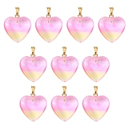 Two Tone Transparent Glass Pendants, with Golden Plated Iron Findings, Heart Charms, Champagne Yellow, 22x20.5x7mm, Hole: 6x2mm(GLAA-YW0003-02D)