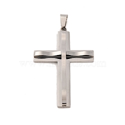 Non-Tarnish 304 Stainless Steel Big Pendants, Cross Charm, Religion, Stainless Steel Color, 58.5x39x6mm, Hole: 4x8.5mm(STAS-Z080-13P)