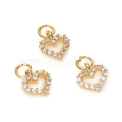 Electroplated Brass Micro Pave Cubic Zirconia Charms, with Jump Ring, Long-Lasting Plated, Heart, Clear, Golden, 8x7x1.5mm, Hole: 2.5mm(X-ZIRC-G167-03G)