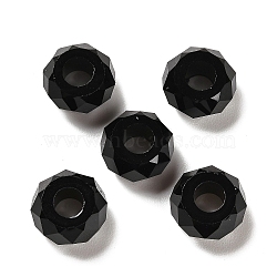 Resin European Beads, Large Hole Beads, Faceted, Rondelle, Black, 13.5x8mm, Hole: 5.5mm(RESI-B020-06G)