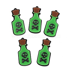 Acrylic Pendants, Halloween, Bottle with Skull, Lime Green, 43x19x4mm, Hole: 1.6mm(MACR-M020-11)