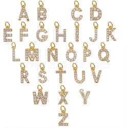 Brass Micro Pave Grade AAA Cubic Zirconia Charms, Alphabet, Letter A~Z, Real 18K Gold Plated, 26pcs/box(ZIRC-NB0001-43G-NR)