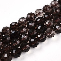 Natural Smoky Quartz Beads Strands, Round with Faceted, 6~6.5x6~6.5mm, Hole: 0.9mm, about 63pcs/strand, 15.35''(39cm)(G-T140-23A)