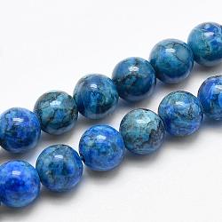 Natural Marble Beads Strands, Round, Dyed & Heated, Royal Blue, 8mm, Hole: 1mm, about 46pcs/strand, 15 inch(38cm)(G-K211-8mm-C)