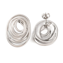 Tarnish Resistant 304 Stainless Steel Stud Earrings, Oval with Multilayer, Stainless Steel Color, 29x22mm(EJEW-G395-07P)