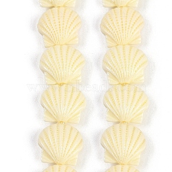 Synthetic Coral Dyed Carved Beads Strands, Shell Shape, Light Goldenrod Yellow, 13~13.5x16x7.5mm, Hole: 1mm, about 25pcs/strand, 13.39''(34cm)(CORA-K009-05B-01)