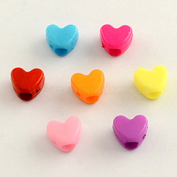 Opaque Acrylic European Beads, Large Hole Heart Beads, Mixed Color, 9x11x7mm, Hole: 4mm, about 1100pcs/500g(SACR-Q099-M12)