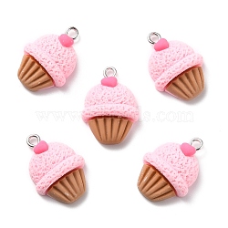 Resin Pendants, with Platinum Iron Peg Bail, Cake with Heart, Pink, 24x17x8mm, Hole: 2mm(RESI-C002-19)