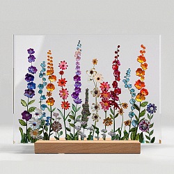 Flower Acrylic Display Stand, with Wood Basement, Micro Landscape Dollhouse Accessories, Pretending Prop Decorations, Mixed Color, 210x150mm(PW-WG5F9F0-02)