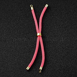 Nylon Twisted Cord Bracelet Making, Slider Bracelet Making, with Eco-Friendly Brass Findings, Round, Golden, Pink, 8.66~9.06 inch(22~23cm), Hole: 2.8mm, Single Chain Length: about 4.33~4.53 inch(11~11.5cm)(MAK-M025-111)