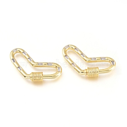 Brass Micro Pave Cubic Zirconia Screw Carabiner Lock Charms, for Necklaces Making, Heart, Golden, Clear, 24.5x30.5x4.5mm(KK-M206-17G-01)