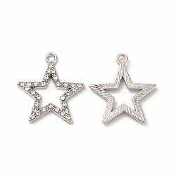 Alloy Rhinestone Pendants, Hollow Out Star Charms, Platinum, 23x21x2mm, Hole: 1.5mm(PALLOY-I217-19P)