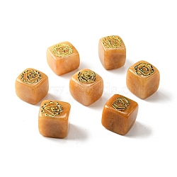 7Pcs 7 Styles Natural Yellow Aventurine Beads, with Long-Lasting Plated Golden Tone Brass Chakra Pattern Slices, Lead Free & Cadmium Free, No Hole, Cube, 15.5~18x15~17x14.5~17mm, 1pc/style(G-H272-02G)