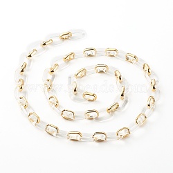 Handmade CCB Plastic Cable Chains, with Transparent Acrylic Linking Rings, Clear, Golden, 28x17x5mm, 19x12x4.5mm, 39.37 inch(1m)/strand(AJEW-JB00960-01)