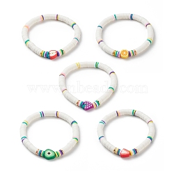 Handmade Polymer Clay Heishi Surfer Stretch Bracelet, Fruit Theme Preppy Bracelet for Women, Mixed Patterns, Inner Diameter: 2-1/4 inch(5.7cm)(BJEW-JB08903)