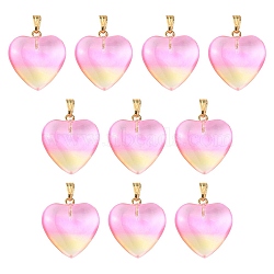 Two Tone Transparent Glass Pendants, with Golden Plated Iron Findings, Heart Charms, Champagne Yellow, 22x20.5x7mm, Hole: 6x2mm(GLAA-YW0003-02D)