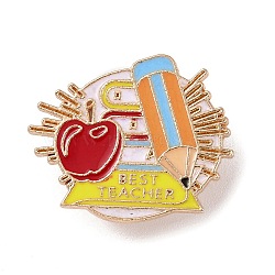 Teacher's Day Theme Rack Plating Light Gold Alloy Brooches, Enamel Pins, Pen, 22x28x1.5mm(JEWB-Z016-01KCG-05)