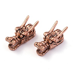 Tibetan Style Alloy Beads, Chinese Dragon Head Shape, Antique Rose Gold, 24x10x12mm, Hole: 6mm(PALLOY-P001-06ARG)