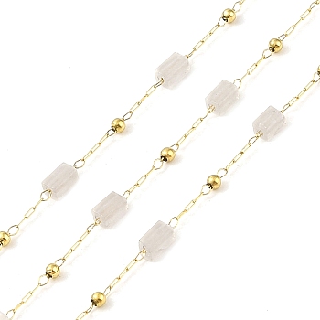 Ion Plating(IP) 304 Stainless Steel Link Chains, Natural White Moonstone Beads & Spool, Soldered, Real 18K Gold Plated, 6.5x2.5x2.5mm, about 32.81 Feet(10m)/Roll