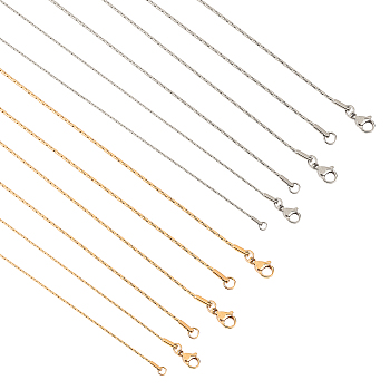 304 Stainless Steel Coreana Chain Necklace, with Lobster Claw Clasp, Golden & Stainless Steel Color, 19.68 inch(50cm)x0.6~1.2mm, 6pcs/box