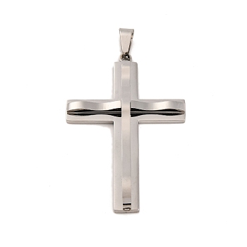 Non-Tarnish 304 Stainless Steel Big Pendants, Cross Charm, Religion, Stainless Steel Color, 58.5x39x6mm, Hole: 4x8.5mm