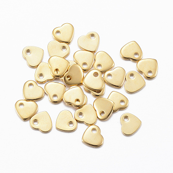 304 Stainless Steel Charms, Stamping Blank Tag, Heart, Real 24K Gold Plated, 5x6x1mm, Hole: 1mm