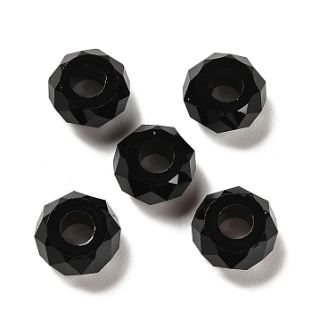 Resin European Beads, Large Hole Beads, Faceted, Rondelle, Black, 13.5x8mm, Hole: 5.5mm