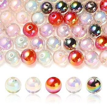 100Pcs UV Plating Transparent Rainbow Iridescent Acrylic Beads, Bead in Bead, Round, Mixed Color, 16x15mm, Hole: 3mm