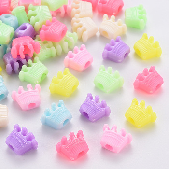 Opaque Acrylic Beads, Crown, Mixed Color, 11x13.5x6.5mm, Hole: 3.5mm, about 1485pcs/500g