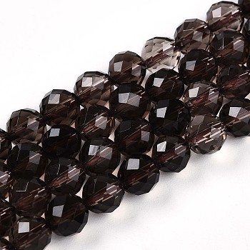 Natural Smoky Quartz Beads Strands, Round with Faceted, 6~6.5x6~6.5mm, Hole: 0.9mm, about 63pcs/strand, 15.35''(39cm)