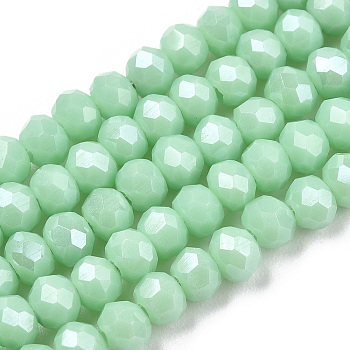 Electroplate Glass Beads Strands, Pearl Luster Plated, Faceted, Rondelle, Light Green, 3.5x3mm, Hole: 0.4mm, about 113~115pcs/strand, 32~33cm