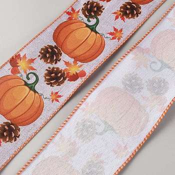 Thanksgiving Day Polyester Printed Pumpkin Ribbons, for Gift Wrapping, Chocolate, 2-1/2 inch(62mm), about 10.00 Yards(9.14m)/Roll