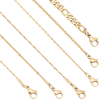 304 Stainless Steel Chain Necklace, with Lobster Claw Clasp, Golden, 6pcs/box