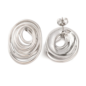 Tarnish Resistant 304 Stainless Steel Stud Earrings, Oval with Multilayer, Stainless Steel Color, 29x22mm