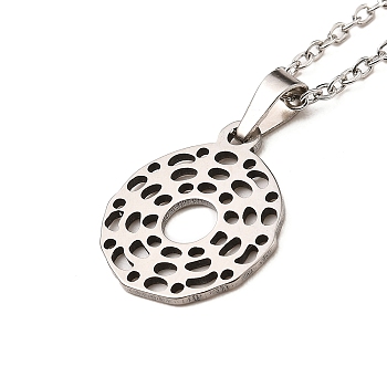 Non-Tarnish Stainless Steel Pendants Necklaces, Flat Round, 11.61 inch(29.5cm), Pendant: 27.5x15mm