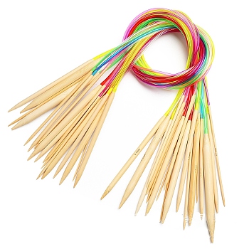 Bamboo Circular Knitting Needles Sets, with Colorful Plastic Tube, Mixed Color, 80cm, 18pcs/set