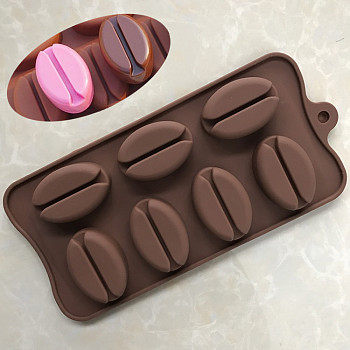 DIY Coffee Bean Shape Food Grade Silicone Molds, Baking Cake Pans, 7 Cavities, Coconut Brown, 210x105x18mm