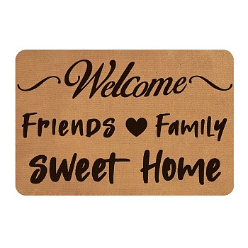 Linen and Rubber Ground Mat, Rectangle with Word Welcome Friends Family Sweet Home, Peru, Word, 40x60cm