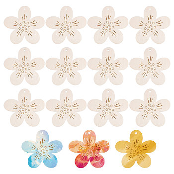 Unfinished Wood Flower Pendants, Home Christmas Party Decorations, Antique White, 165x177x2.5mm, Hole: 8mm